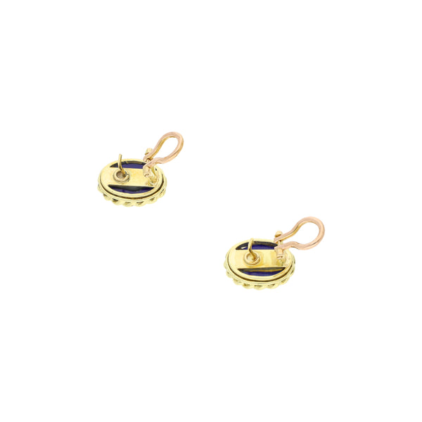 Aretes torzal con lapislazuli en oro dos tonos 18 kilates.