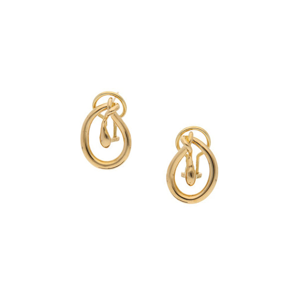 Aretes diseño estilizado firma Tane en oro amarillo 18 kilates.