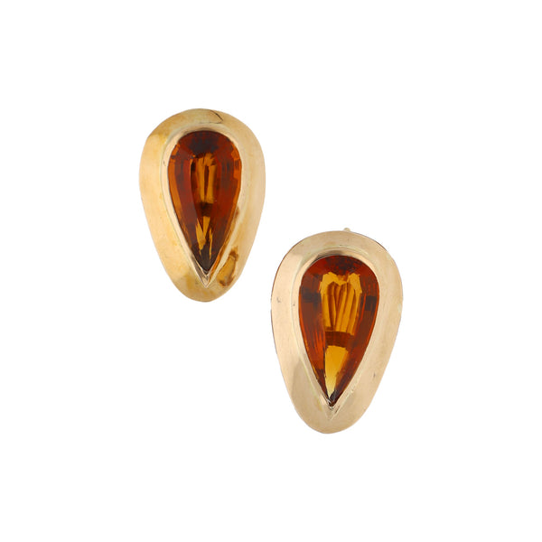 Aretes lisos motivo gota con sintético en oro amarillo 18 kilates.