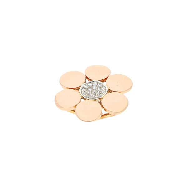 Dije diseño especial motivo flor con diamantes en oro dos tonos 18 kilates.
