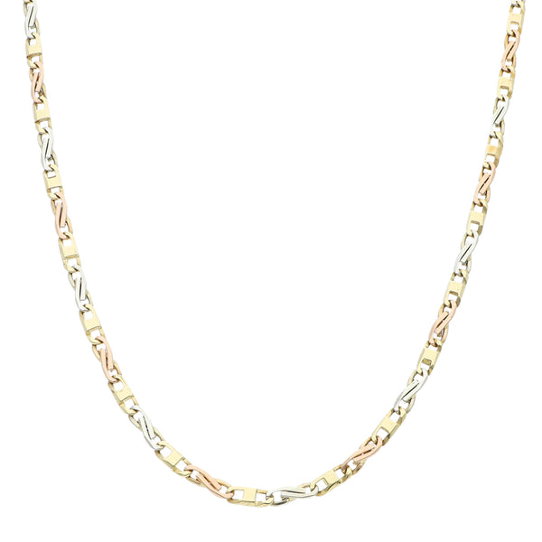 Collar eslabón combinado en oro tres tonos 14 kilates.