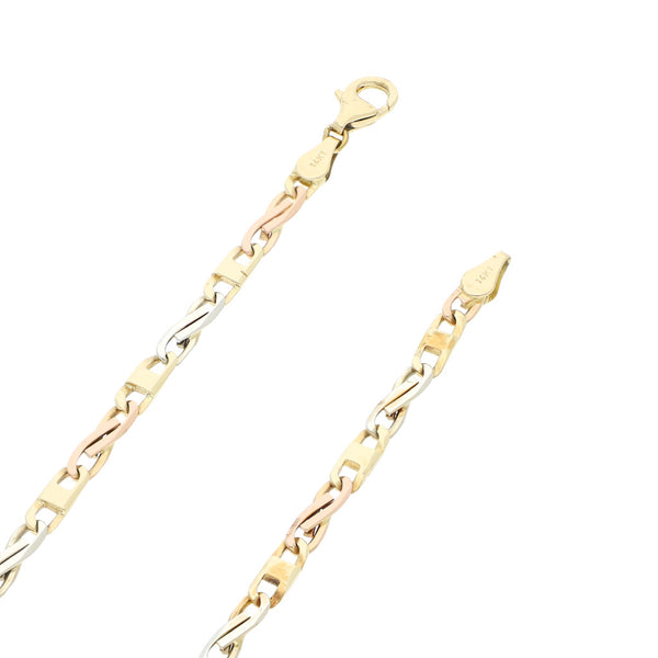 Collar eslabón combinado en oro tres tonos 14 kilates.
