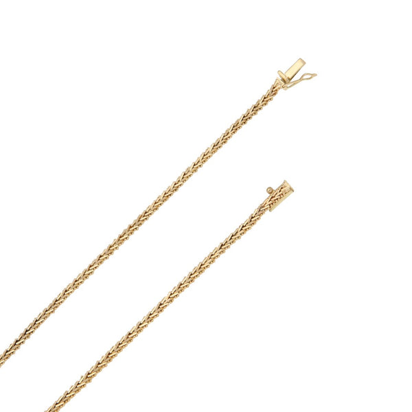 Collar eslabón boleado con colgante en oro tres tonos 14 kilates.