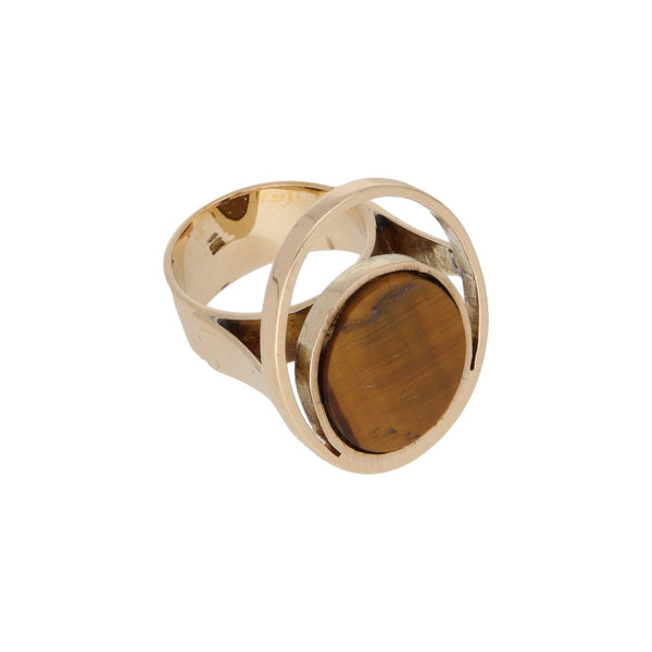 Anillo diseño especial con ojo de tigre en oro amarillo 14 kilates.