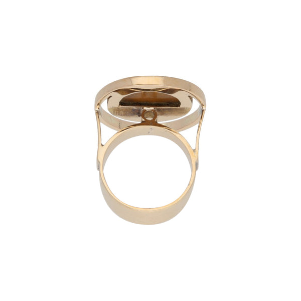 Anillo diseño especial con ojo de tigre en oro amarillo 14 kilates.