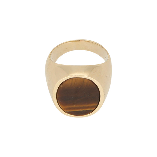 Anillo tipo sello con sintético en oro amarillo 14 kilates.