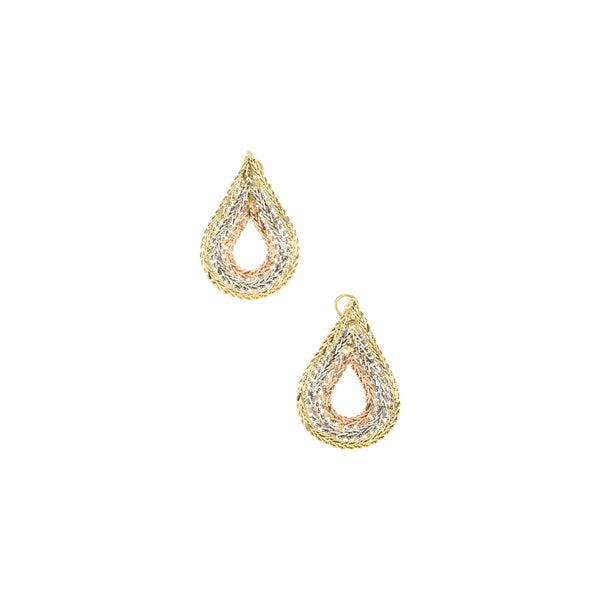 Aretes boleados en oro tres tonos 14 kilates.