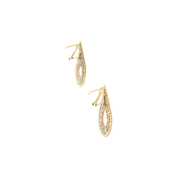 Aretes boleados en oro tres tonos 14 kilates.