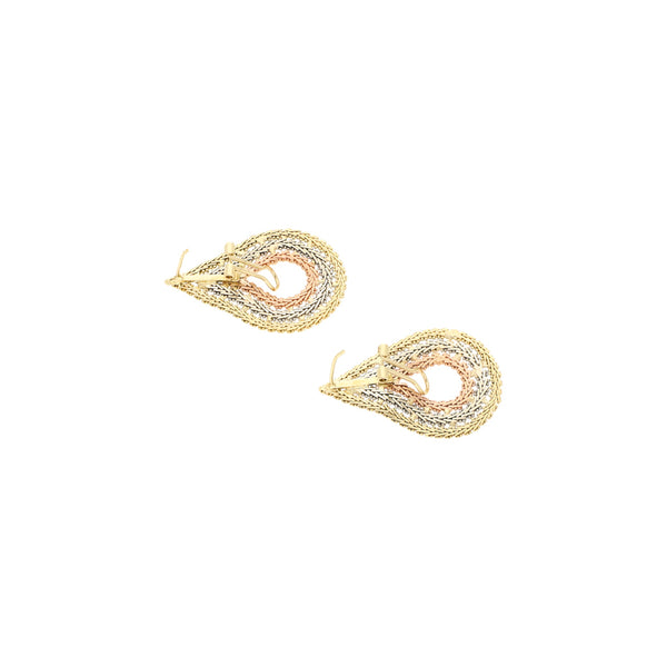 Aretes boleados en oro tres tonos 14 kilates.
