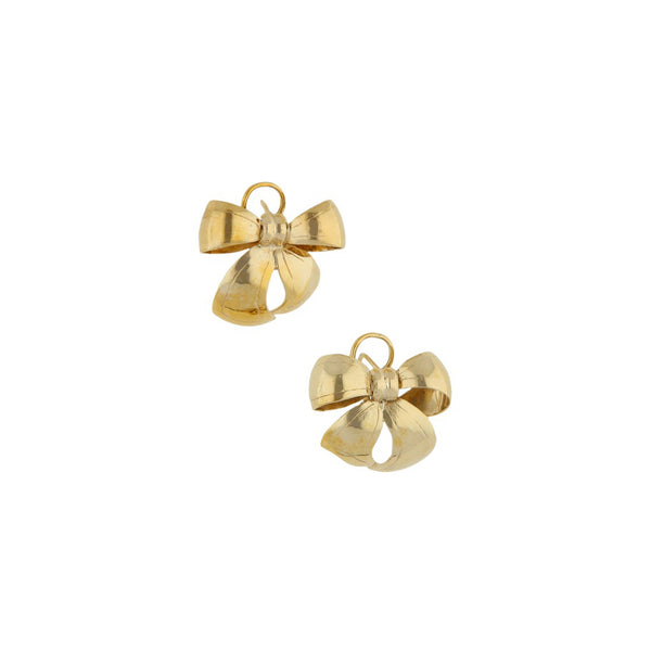 Aretes laminados motivo moño en oro amarillo 14 kilates.