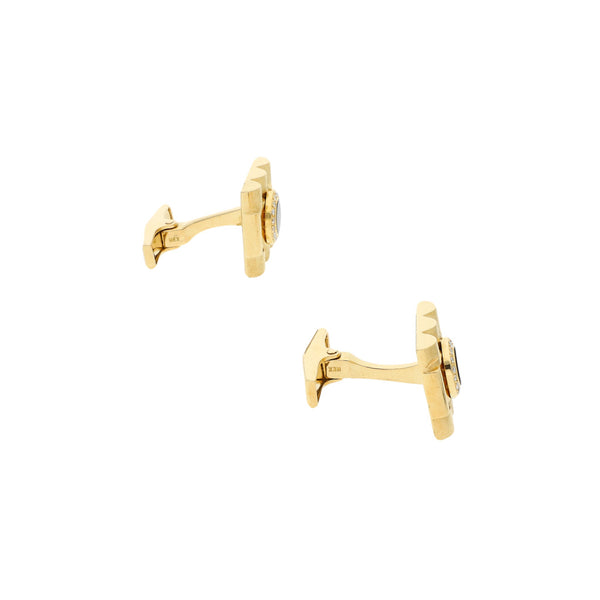 Mancuernillas estriadas con diamantes y ónix en oro amarillo 18 kilates.