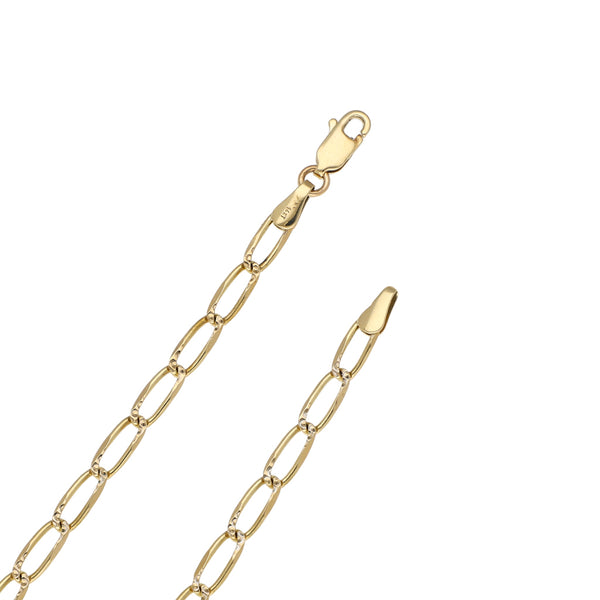 Collar eslabón encontrado platinado con dije diseño especial motivo pesa en oro dos tonos 14 kilates.