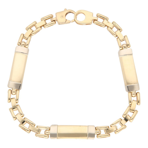 Pulsera eslabón articulado en oro dos tonos 14 kilates.