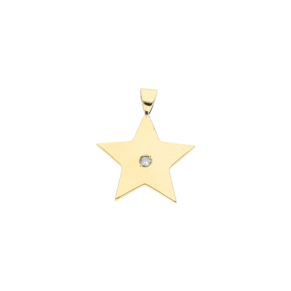 Dije liso motivo estrella con diamante en oro amarillo 18 kilates.