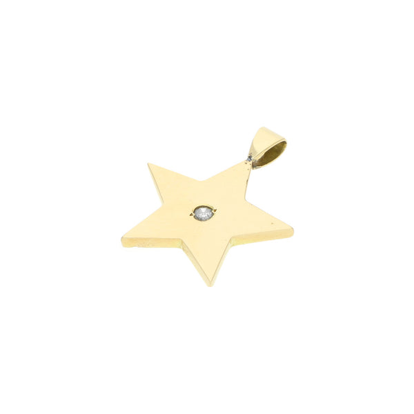 Dije liso motivo estrella con diamante en oro amarillo 18 kilates.