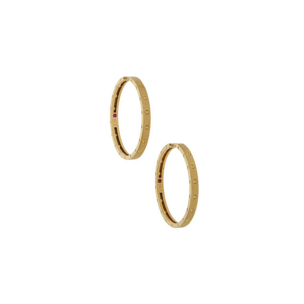 Arracadas diseño especial con rubíes firma Roberto Coin en oro amarillo 18 kilates.