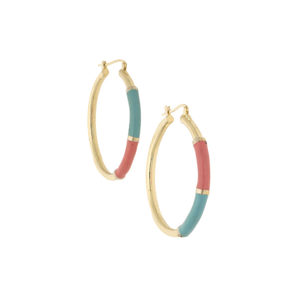 Arracadas huecas con esmalte en oro amarillo 14 kilates.