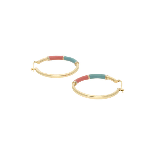 Arracadas huecas con esmalte en oro amarillo 14 kilates.