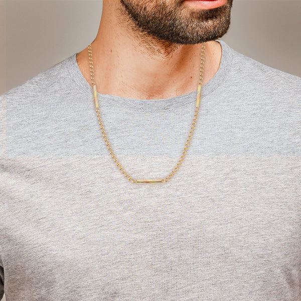 Collar eslabón encontrado con aplicaciones de barras en oro tres tonos 14 kilates.