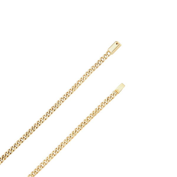 Collar eslabón encontrado y cruz lisa en oro amarillo 14 kilates.