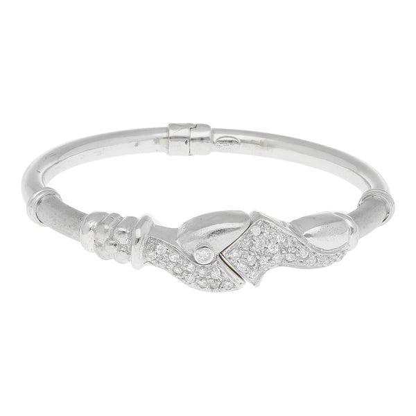 Pulsera de arillo articulada con circonias en oro blanco 18 kilates.
