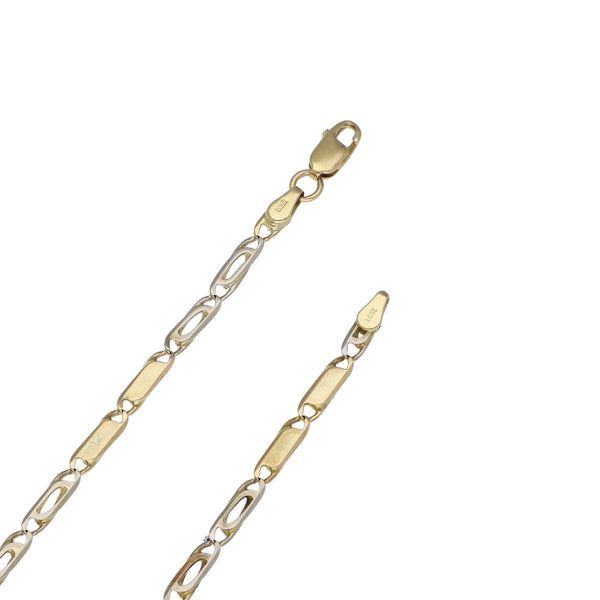 Collar eslabón combinado y crucifijo diseño especial en oro dos tonos 14 kilates.