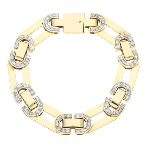 Pulsera eslabón articulado con diamantes en oro amarillo 14 kilates.