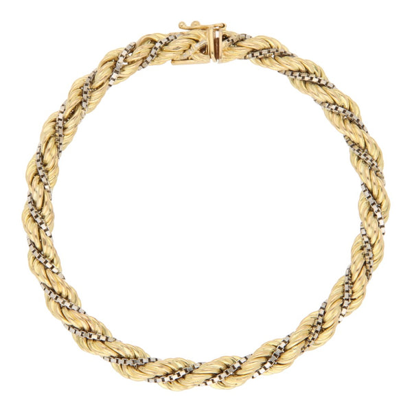 Pulsera eslabón torzal en oro dos tonos 18 kilates.