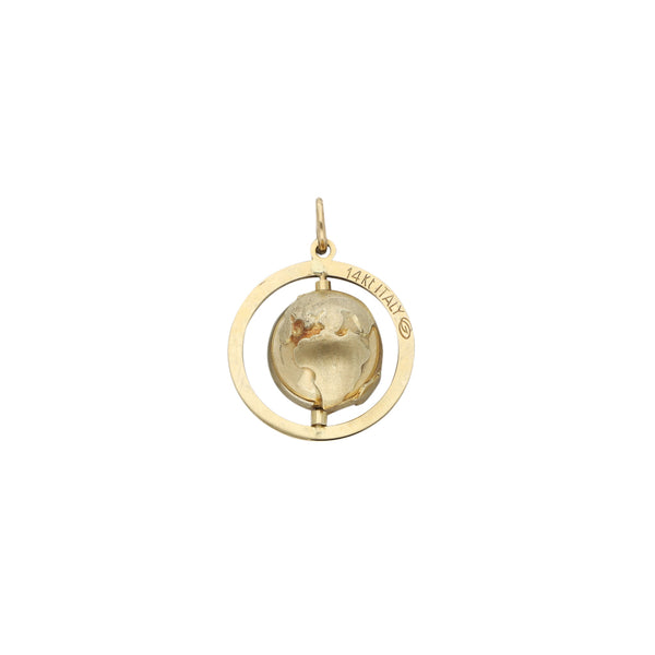 Dije articulado motivo globo terráqueo en oro amarillo 14 kilates.