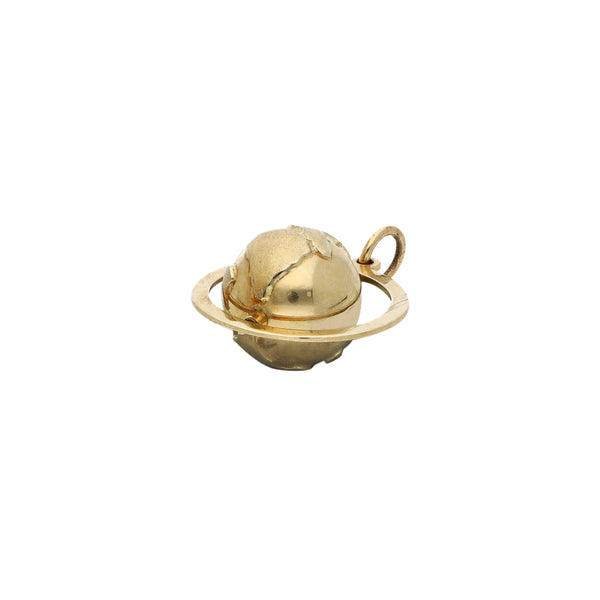 Dije articulado motivo globo terráqueo en oro amarillo 14 kilates.
