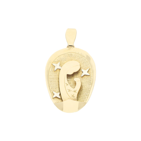 Medalla diseño especial motivo Madona en oro dos tonos 18 kilates.