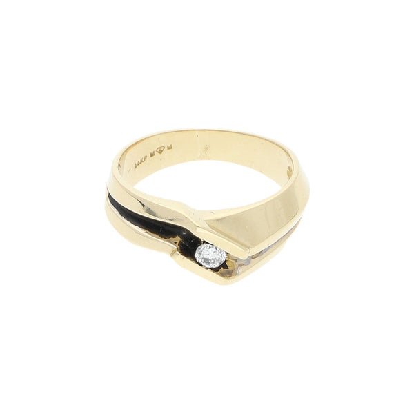 Anillo diseño especial con diamante en oro amarillo 14 kilates.
