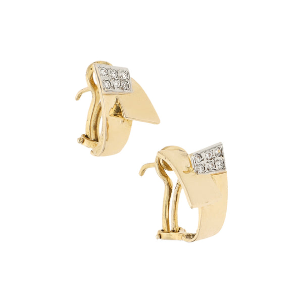 Aretes estilizados con sintéticos en oro amarillo 12 kilates.