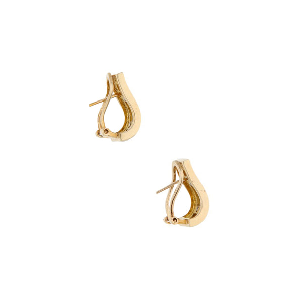 Aretes estilizados motivo números romanos con circonias en oro dos tonos 14 kilates.