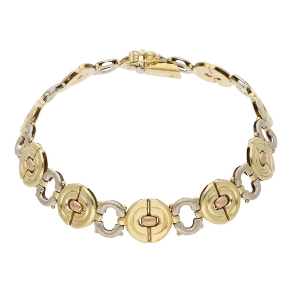 Pulsera eslabón articulado en oro tres tonos 14 kilates