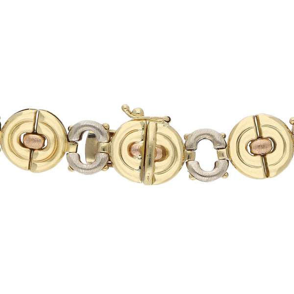 Pulsera eslabón articulado en oro tres tonos 14 kilates