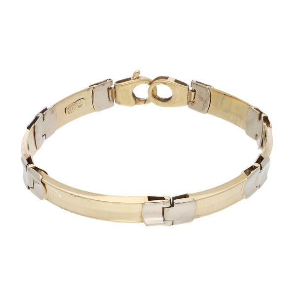 Pulsera eslabón articulado en oro dos tonos 14 kilates.
