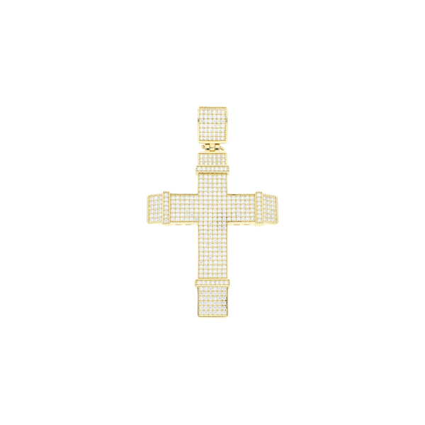 Cruz diseño especial con sintéticos en oro amarillo 14 kilates.