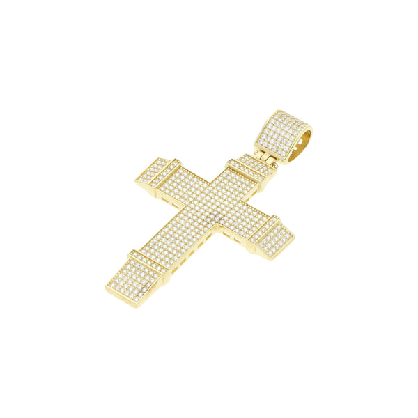 Cruz diseño especial con sintéticos en oro amarillo 14 kilates.
