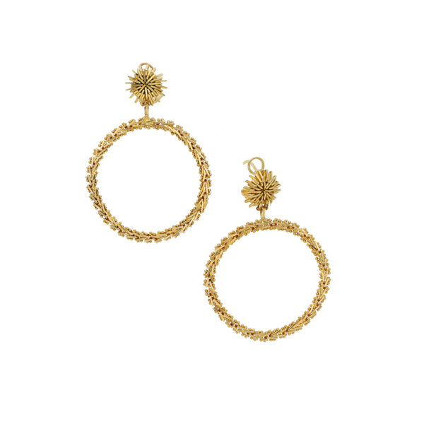 Aretes boleados con colgantes en oro amarillo 18 kilates.