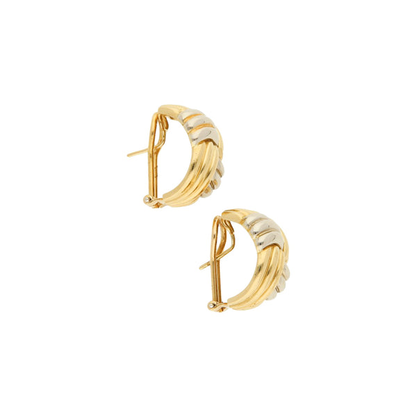 Aretes estriados en oro dos tonos 18 kilates.