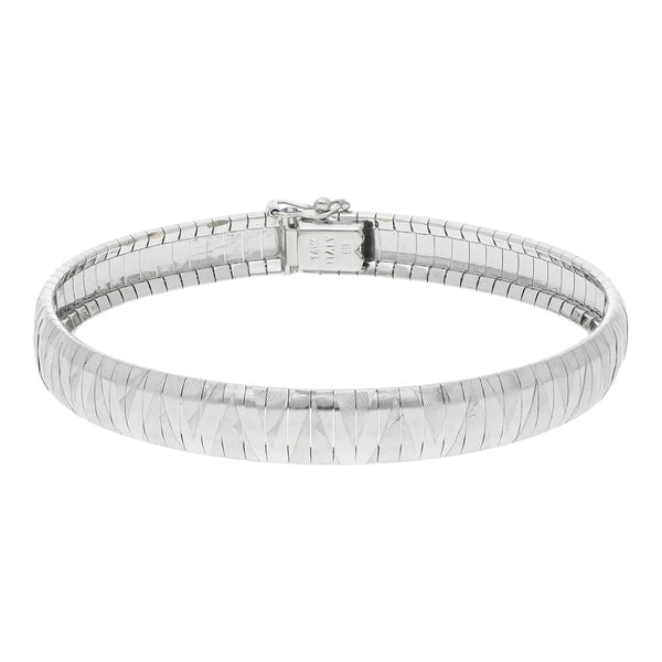 Pulsera eslabón laminado en oro blanco 14 kilates.