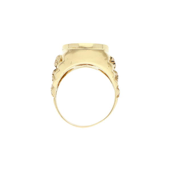 Anillo diseño especial con sintéticos en oro amarillo 14 kilates.