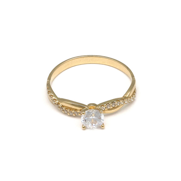 Anillo diseño especial con circonias en oro amarillo 14 kilates.