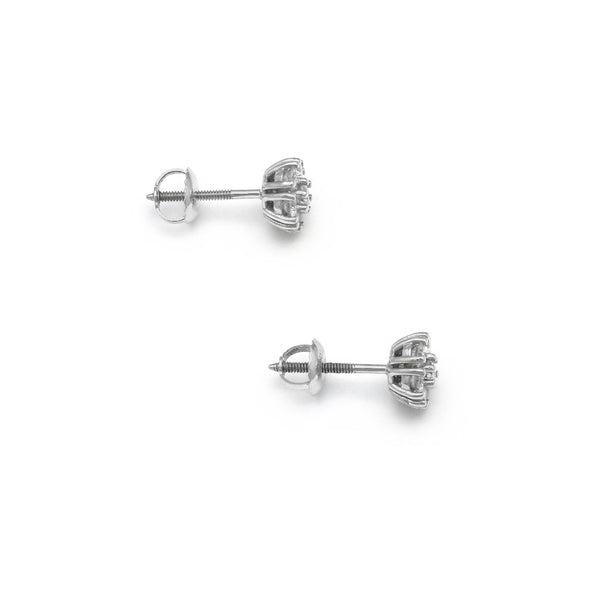 Aretes diseño especial motivo flor con diamantes en oro blanco 14 kilates.