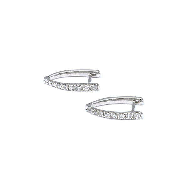 Arracadas articuladas con diamantes en oro blanco 14 kilates.