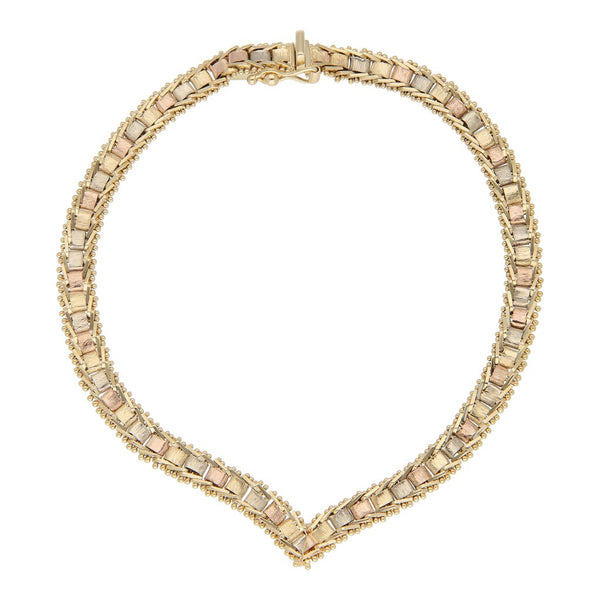 Pulsera eslabón boleado en oro tres tonos 14 kilates.