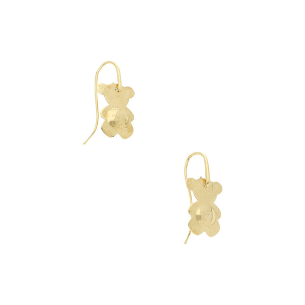 Aretes laminados motivo oso en oro amarillo 14 kilates.