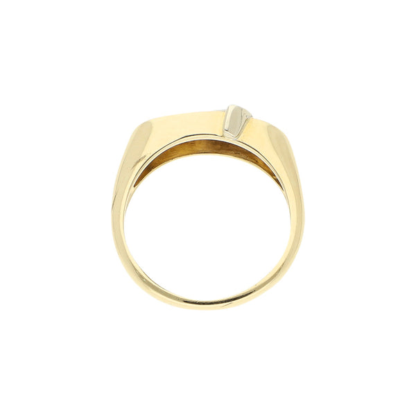 Anillo diseño especial motivo luna con circonias en oro dos tonos 14 kilates.