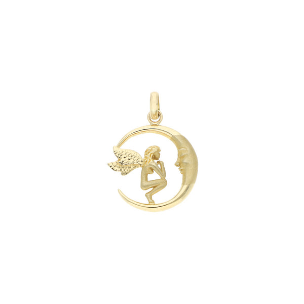 Dije diseño especial motivo Hada sobre luna en oro amarillo 14 kilates.